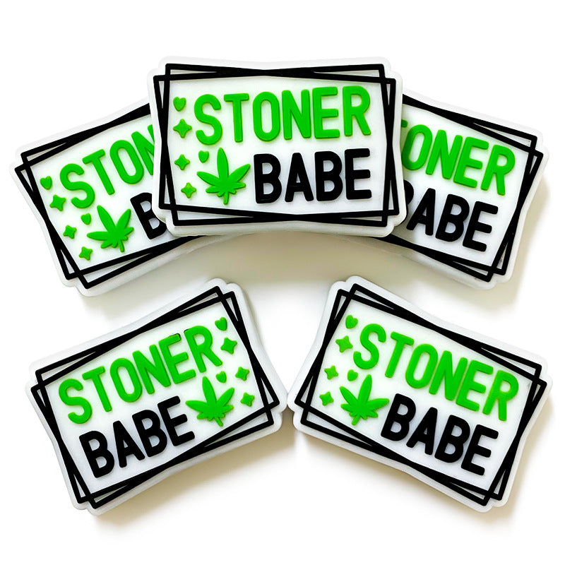 Silicone Focal Beads Stoner Babe Green Maple Leaves Hearts Stars 20pcs