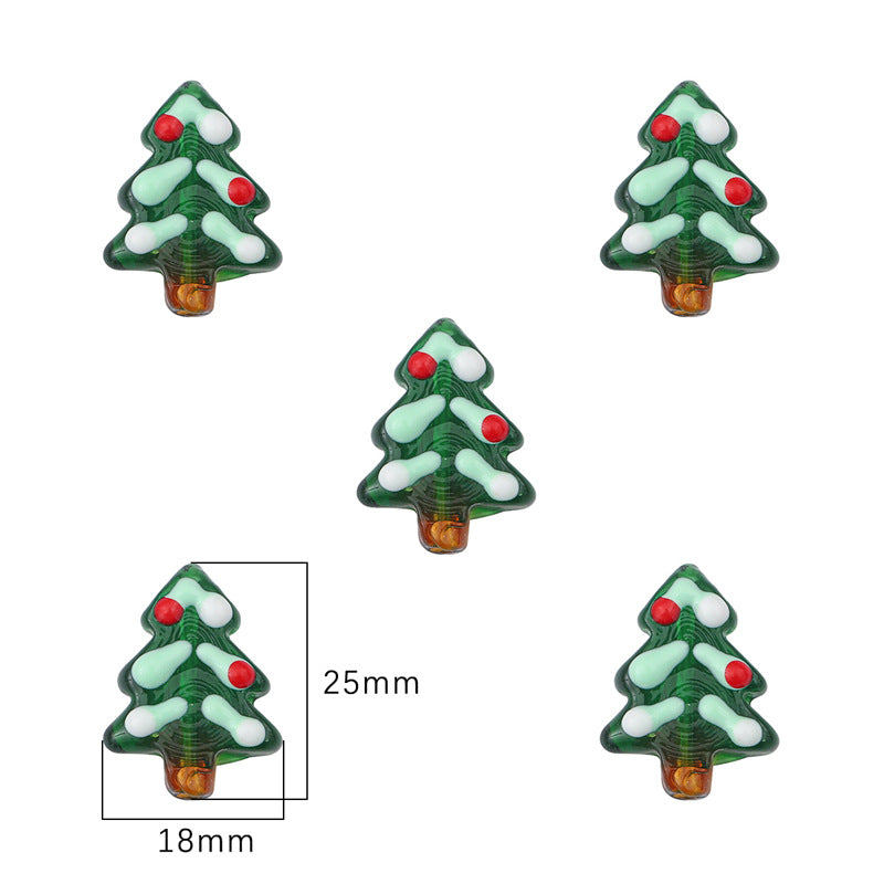 Lampwork Glass Beads Hand Painted Christmas Theme Enamel 2pcs 6