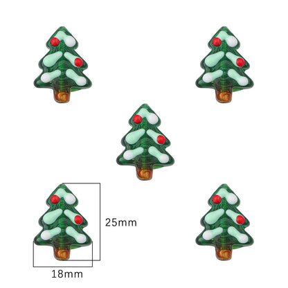 Lampwork Glass Beads Hand Painted Christmas Theme Enamel 2pcs 6