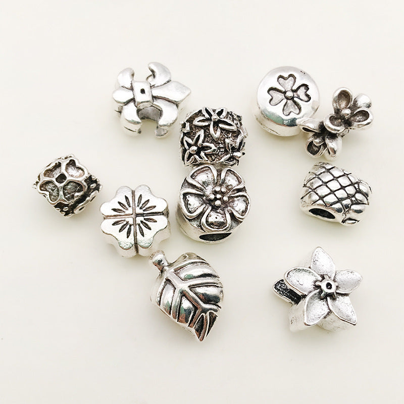 Plant Series Metal Beads Large Hole Antique Silver Tone 30pcs 2