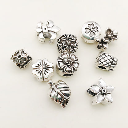 Plant Series Metal Beads Large Hole Antique Silver Tone 30pcs 2