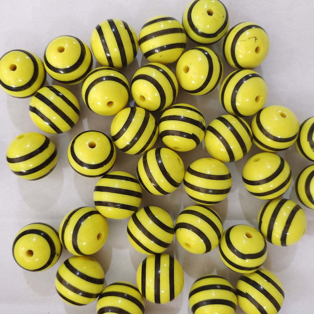 Striped Bubblegum Beads 20mm Chunky Bee Design Yellow Black 10pcs 3