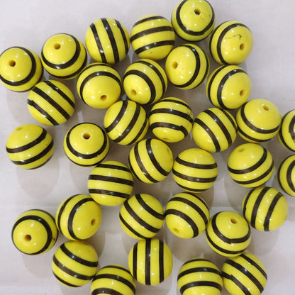 Striped Bubblegum Beads 20mm Chunky Bee Design Yellow Black 10pcs 3