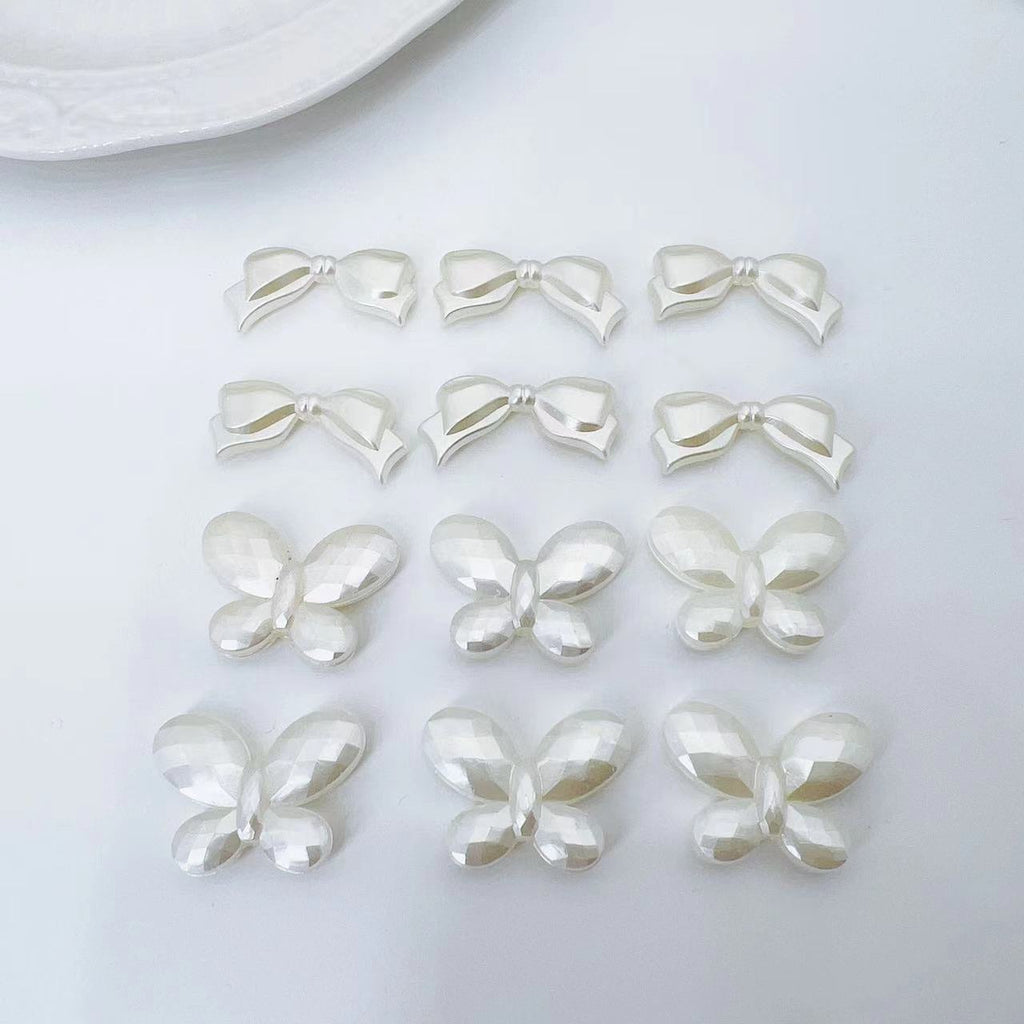 Imitation Pearl 3D Butterfly Acrylic Beads 14x33mm 20x28mm Soft Ivory 50pcs