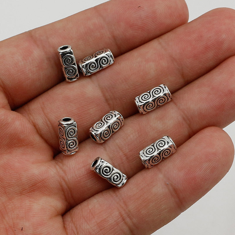 Tube Metal Beads 10mm Tibetan Geometric Circle Patterned 1pc 2