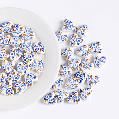Fresh Floral Heart Ceramic Beads 15mm Hand Painted 5pcs 8