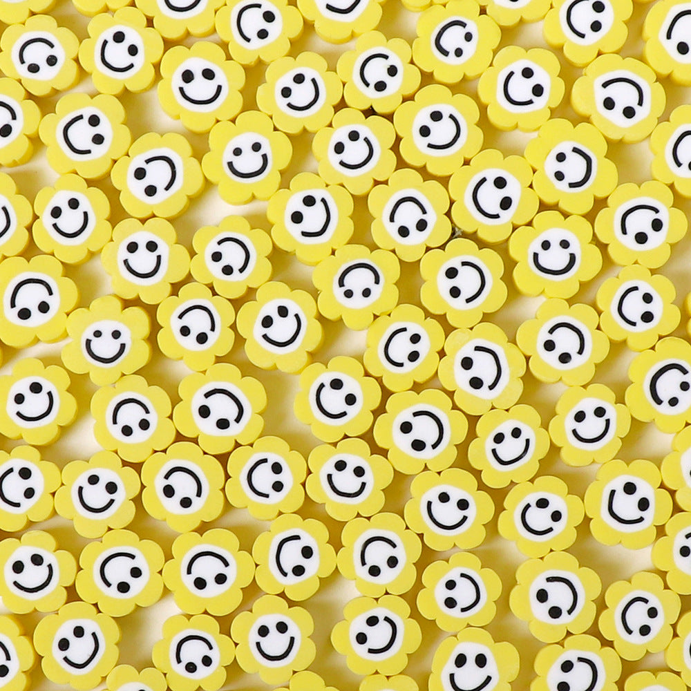 Flower Clay Beads 8mm Colorful Smiling Face Six-Petal 100pcs 6