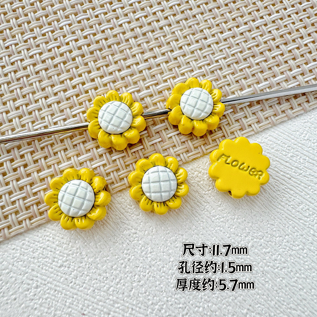Sunflower and Gift Box Metal Beads 12mm Pastel Painted 10pcs 8