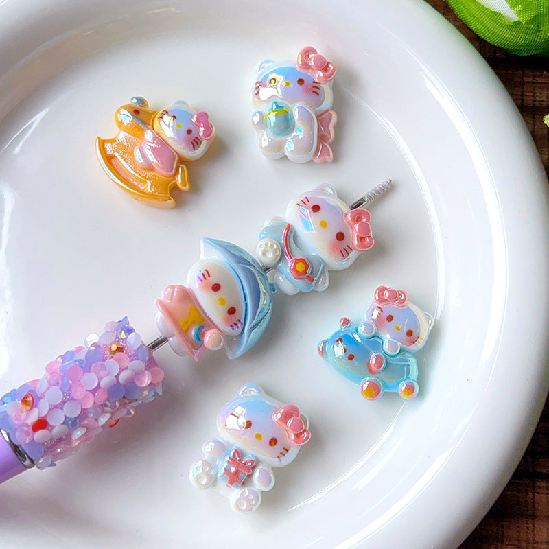Sweet Kitten Enamel Resin Beads Glossy Pastel 2pcs 2
