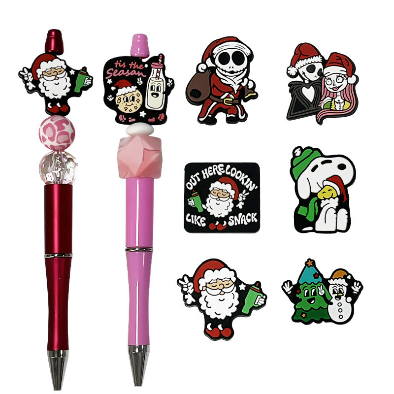 Silicone Focal Beads Christmas Skeleton Stitch With Santa Hats 20pcs 5