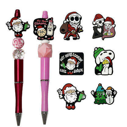 Silicone Focal Beads Christmas Skeleton Stitch With Santa Hats 20pcs 5