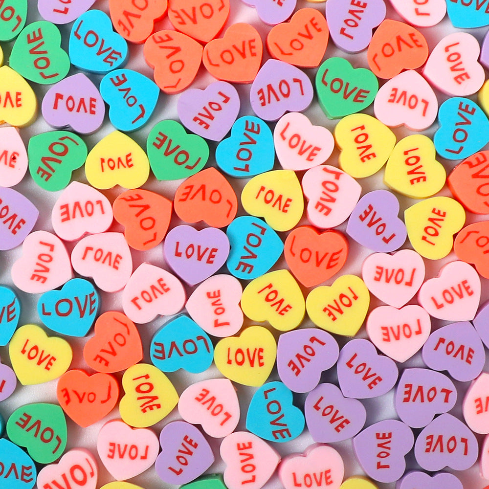 Heart Clay Beads 10mm Love Letter Pastel Colors Polymer 100pcs