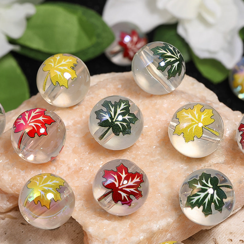 Transparent Maple Leaf Acrylic Beads 16mm Printed Thanksgiving 50pcs