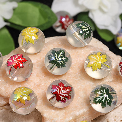 Transparent Maple Leaf Acrylic Beads 16mm Printed Thanksgiving 50pcs