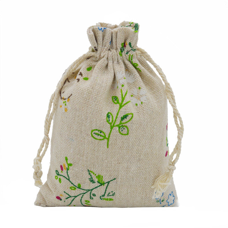 Cotton Linen Drawstring Pouches 10x14cm Animal and Botanical Prints 2pcs 24