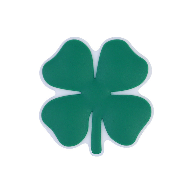 Silicone Focal Beads Four Leaf Clover Matte Green Hues 20pcs 8