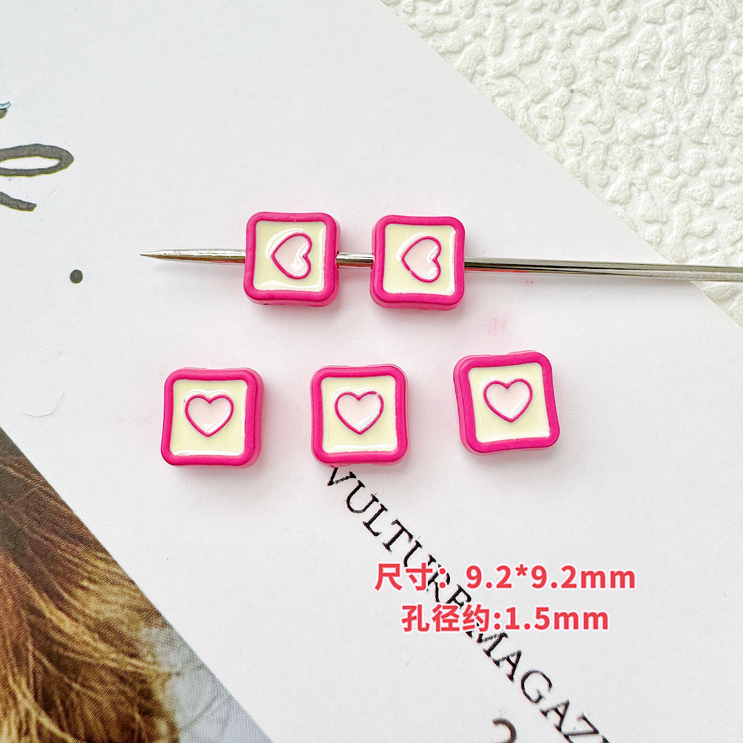 Star and Strawberry Heart Metal Beads Glossy Painted Colorful 10pcs 30