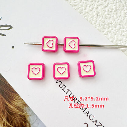 Star and Strawberry Heart Metal Beads Glossy Painted Colorful 10pcs 30