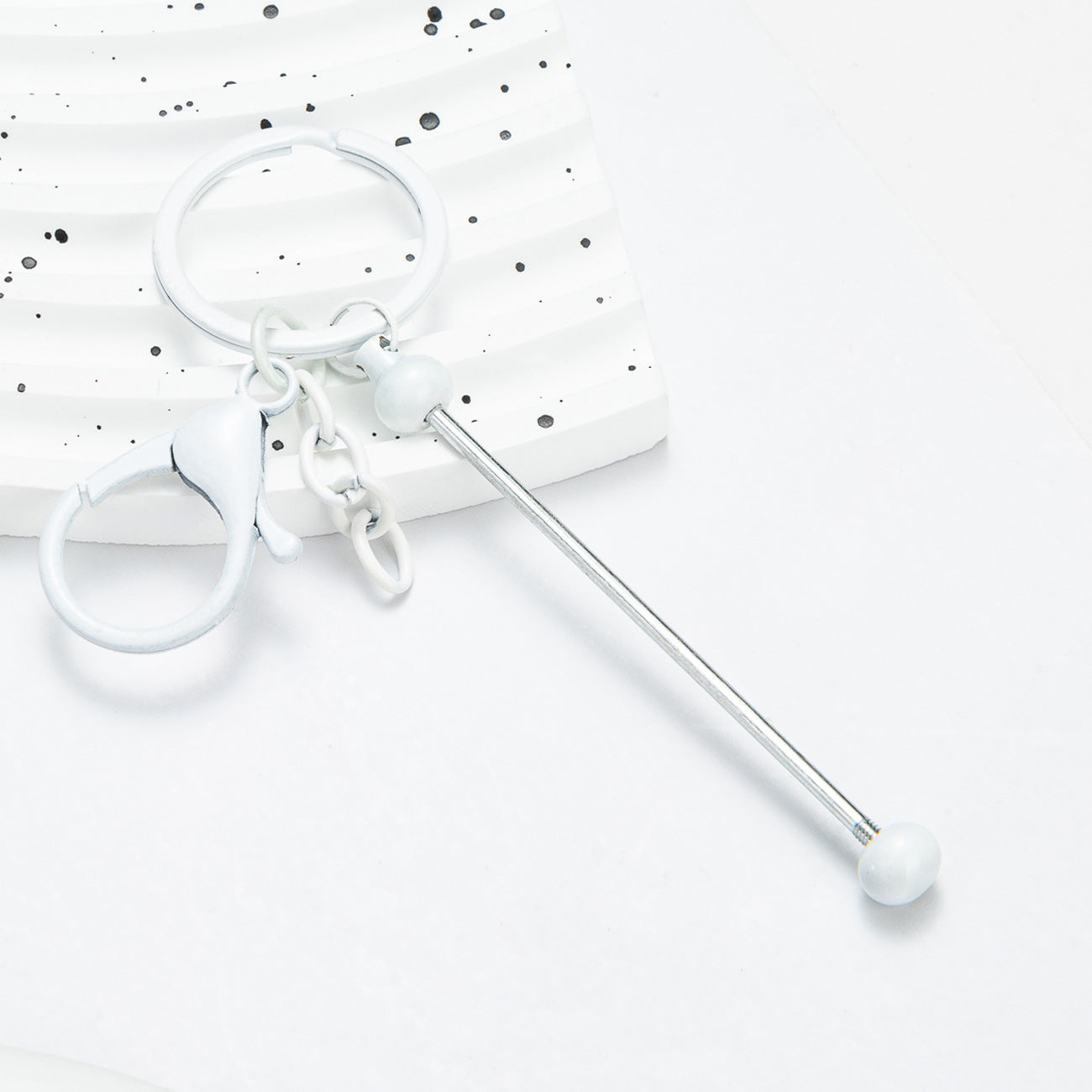 Beadable Keychain Metal Slender Shaft Polished Ball Lobster Clasp 12