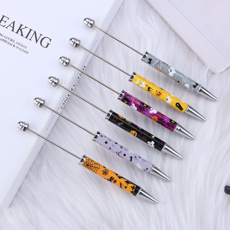 Beadable Pen Plastic Halloween Printed Pumpkin Ghost Spider Bat 2