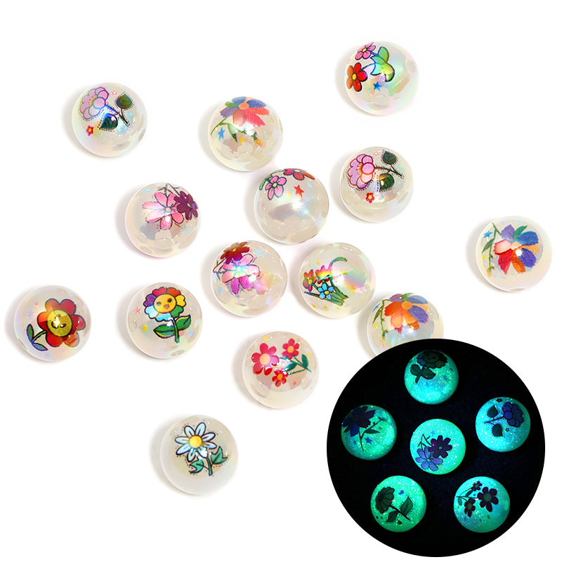 Glow In The Dark Flower Acrylic Beads 16mm Colorful 50pcs 5