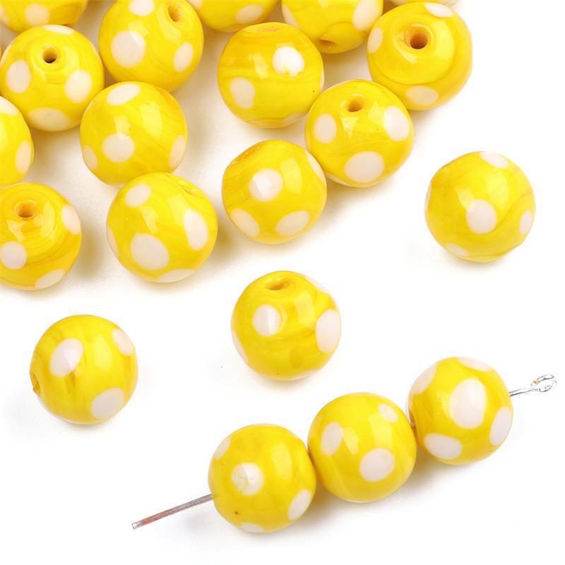 Painted Dots Glass Beads 12mm Colorful Glossy 2pcs 10