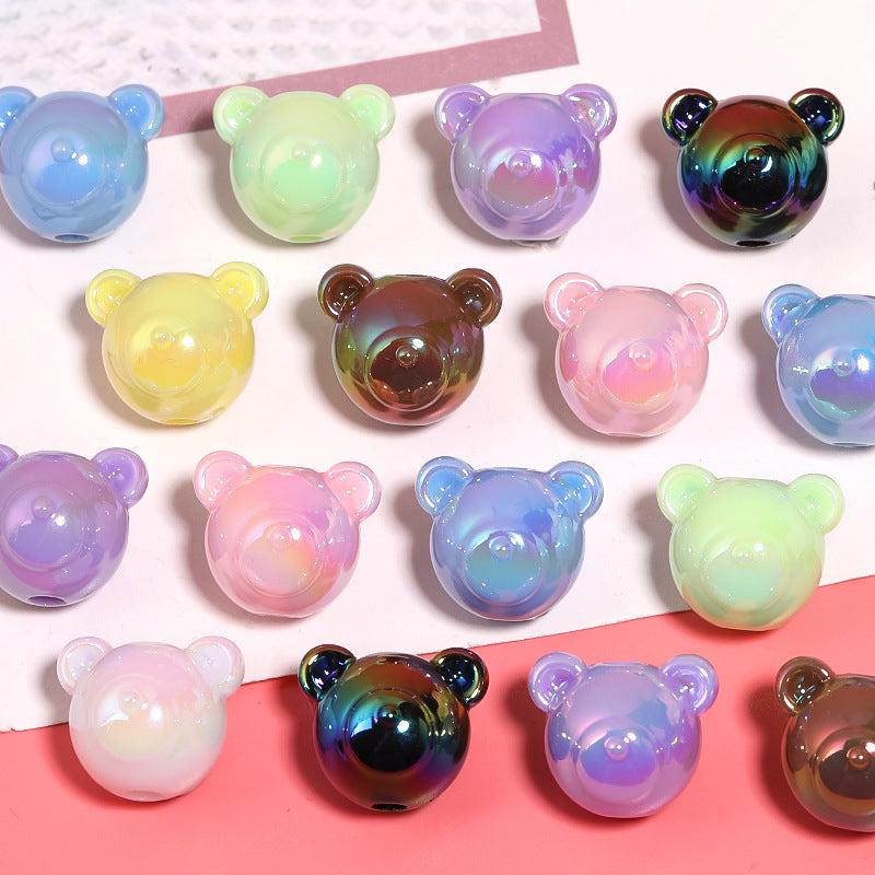 UV Plating Teddy Bear Head Acrylic Beads 16mm Iridescent Pastel 50pcs