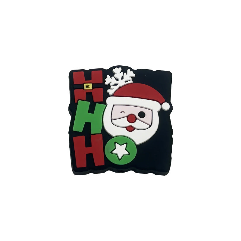 Silicone Focal Beads Christmas Snowman Elk Santa Text Print 10