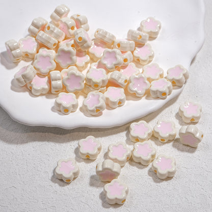 Double-Sided Flower Enamel Acrylic Beads 12mm Dual Color 50pcs 16