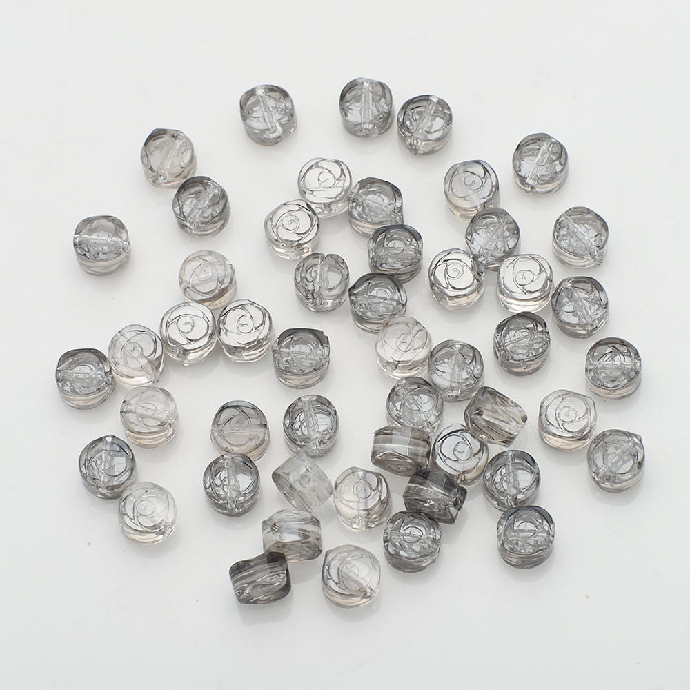 Electroplated Rose Glass Beads 6mm Small Etched Floral 50pcs 14