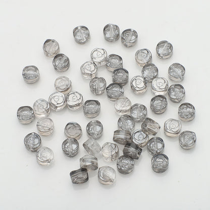 Electroplated Rose Glass Beads 6mm Small Etched Floral 50pcs 14