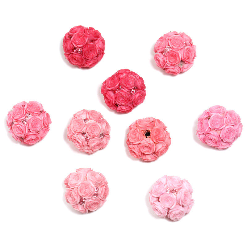 Floral Bubblegum Beads 21mm Fancy Rose Cluster Polymer Clay 10pcs 7