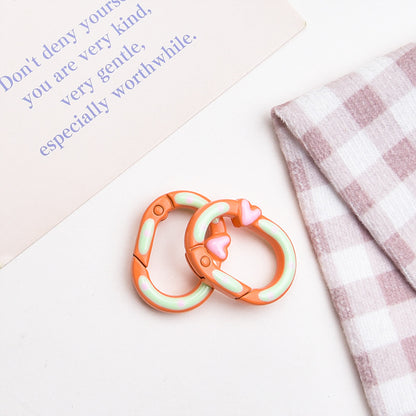 Zinc Alloy Heart Oval Painted Spring Keyrings 28mm 6pcs 11