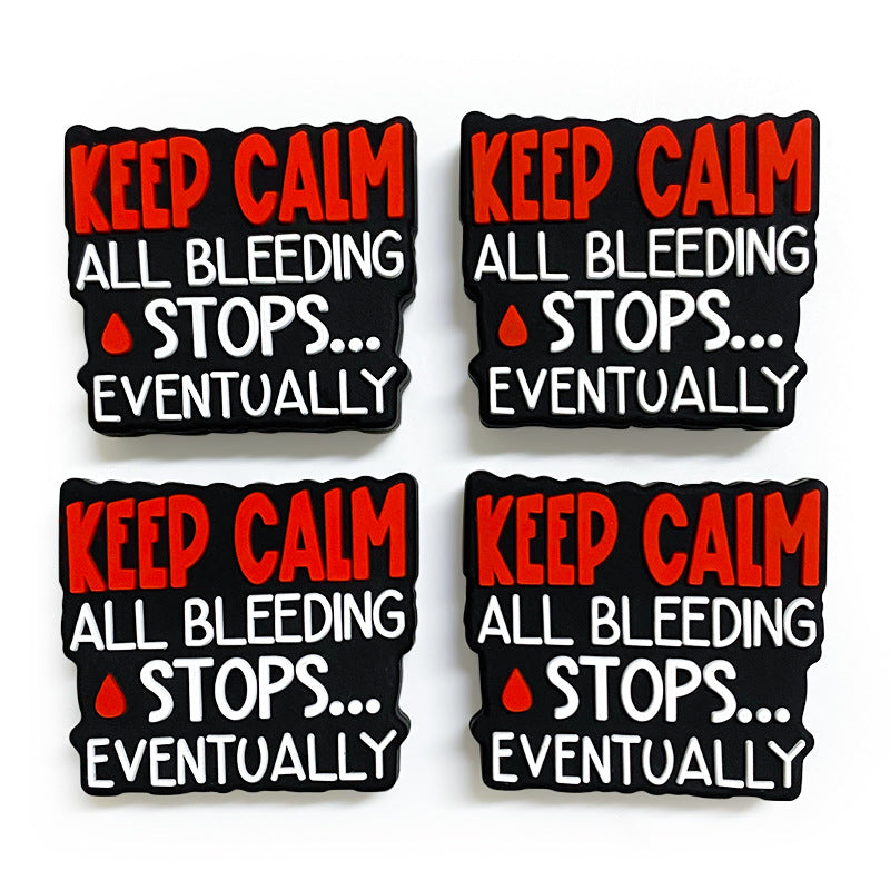 Silicone Focal Beads Keep Calm Black Red Bold Text Blood Drop 20pcs 4