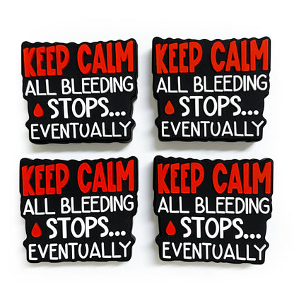 Silicone Focal Beads Keep Calm Black Red Bold Text Blood Drop 20pcs 4
