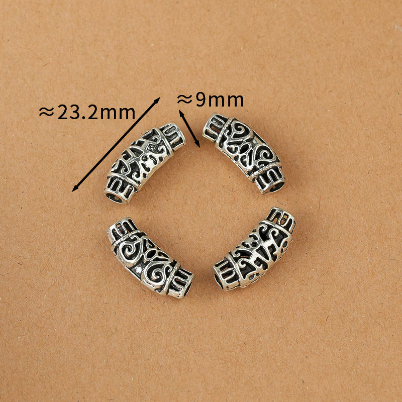 Tube Metal Beads Tibetan Hollowed-out Flower Pattern Vintage Silver Tone 20pcs 6