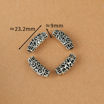 Tube Metal Beads Tibetan Hollowed-out Flower Pattern Vintage Silver Tone 20pcs 6