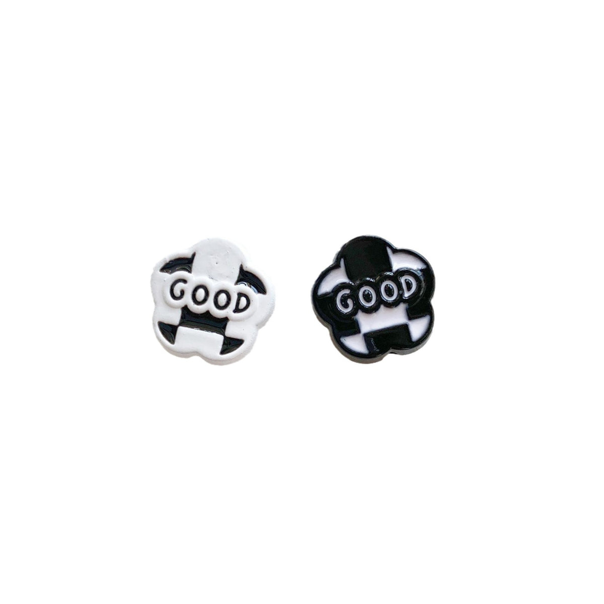 Baking Painted Black and White Metal Beads Quirky Shapes 10pcs 5