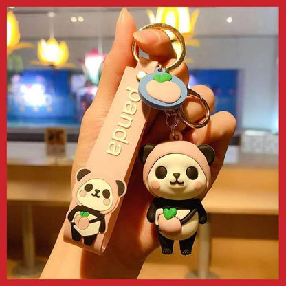 Silicone Cartoon Panda Keychain with Strawberry Charm Colorful 9