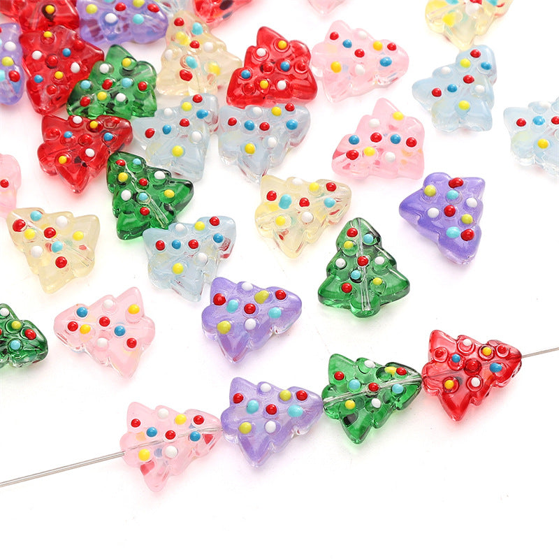 Christmas Tree Transparent Glass Beads 15x16mm Colorful Ornaments 10pcs 3