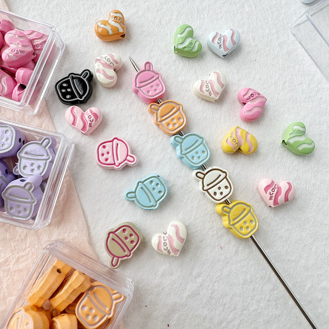 Heart Metal Beads Baking Painted Bubble Tea Design Alloy 10pcs 3