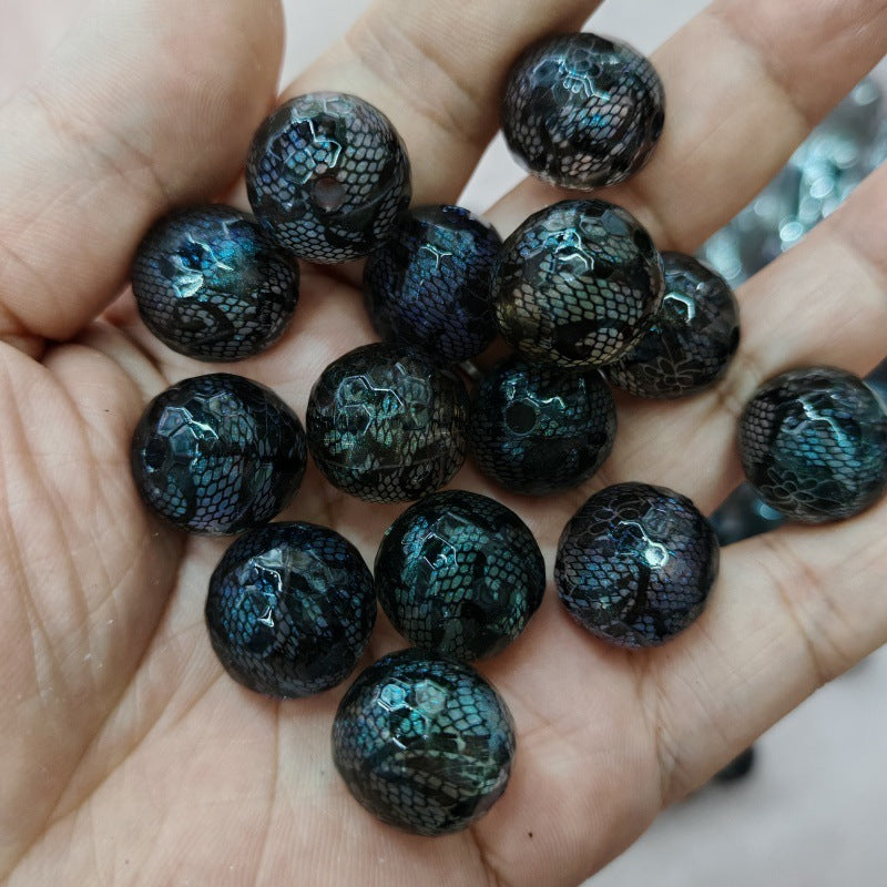 Black Faceted Lace Pattern Acrylic Beads 16mm 100pcs 3