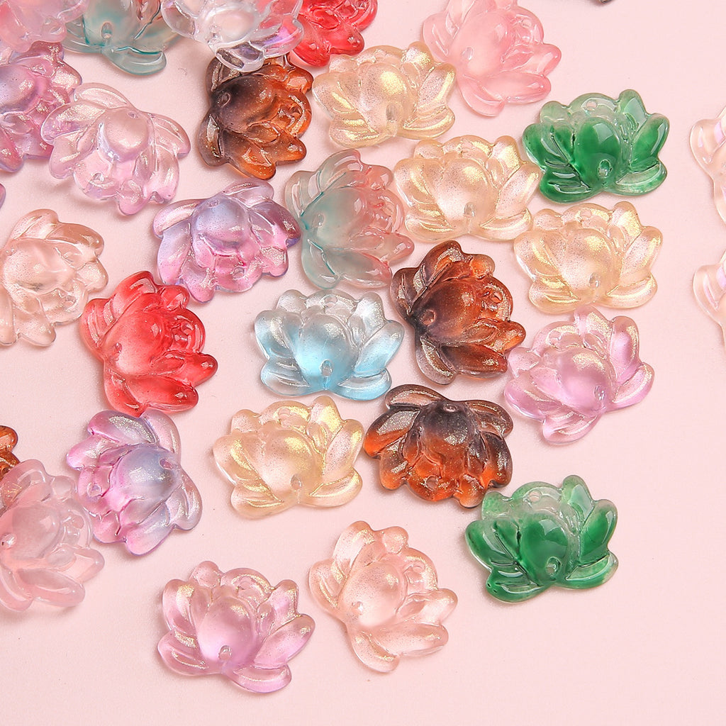 Lotus Transparent Glass Beads 16x21mm Pastel Colors 5pcs 2