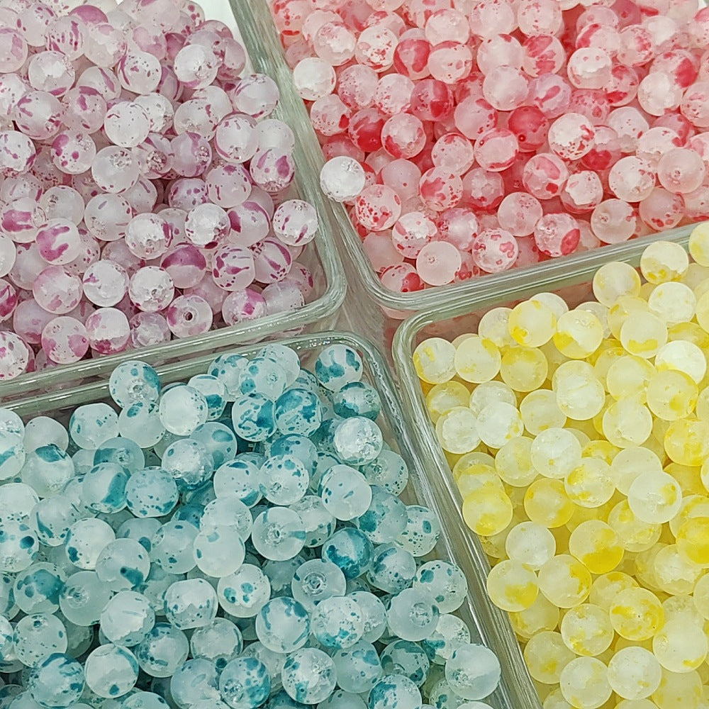 Frosted Round Glass Beads 6mm Colorful Speckled Matte Finish 50pcs 4