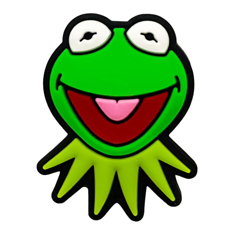 Silicone Focal Beads Frog Smiling Face Green 20pcs 5