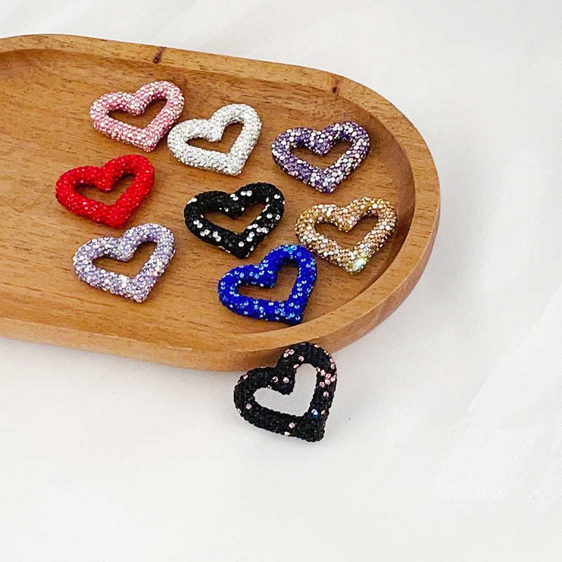 Shimmer Hollow Heart Frame Polymer Clay Rhinestone Beads 32mm 6pcs 2