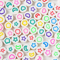 Flat Round Clay Beads 9mm Star & Moon Pattern Polymer 100pcs