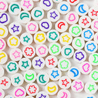 Flat Round Clay Beads 9mm Star & Moon Pattern Polymer 100pcs