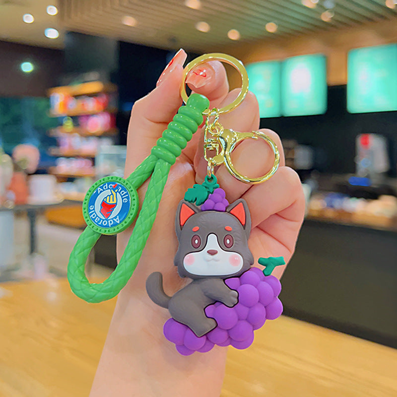 Soft Rubber Fruit Dog Keychain Cute Grape and Banana Design 6