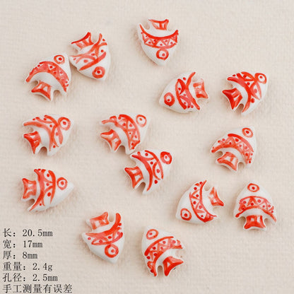 Hand Painted Fish Ceramic Beads Tropical Colorful 5pcs 7